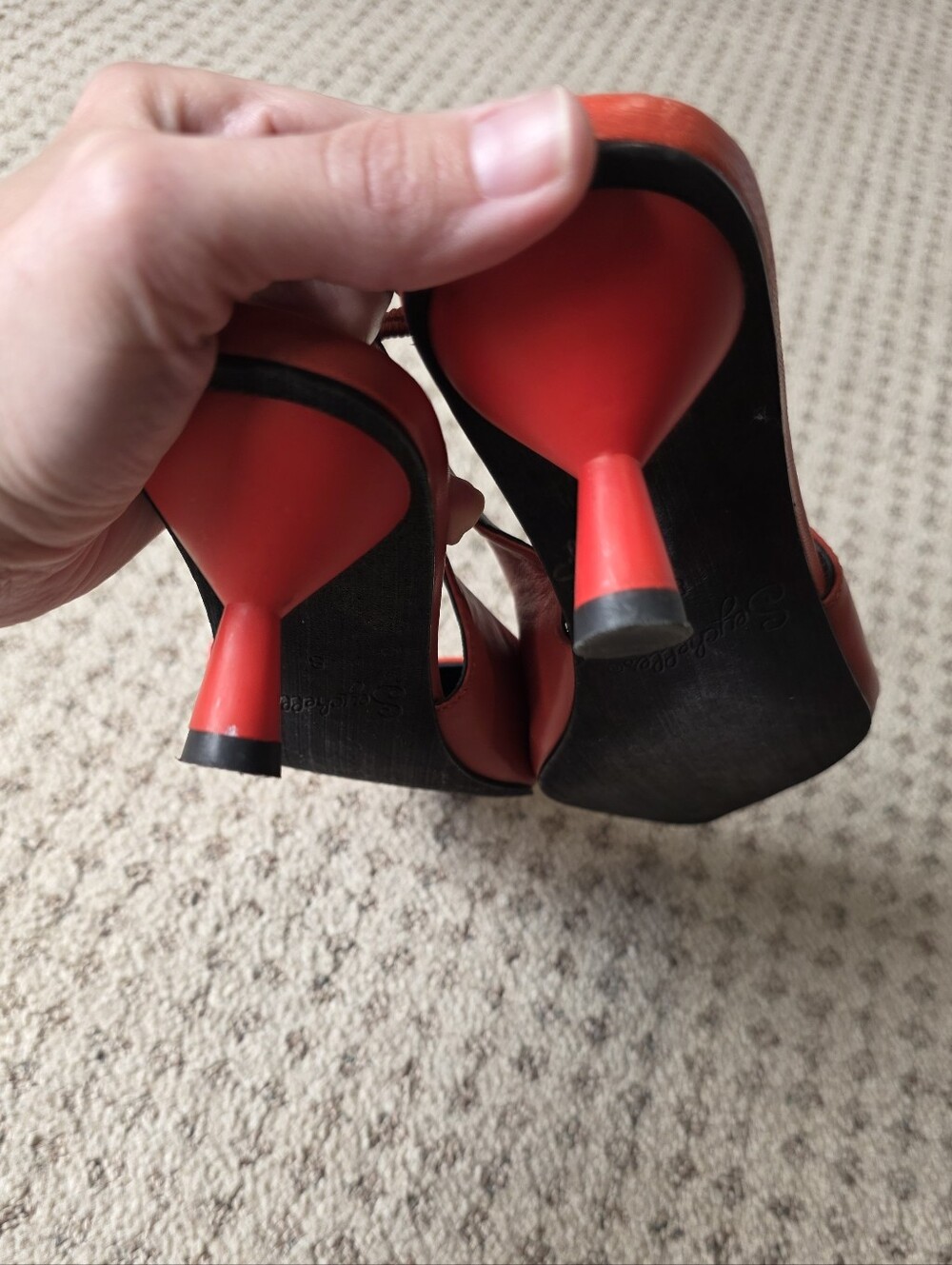 Seychelles Orange Leather Pointed Slingback Pumps - Picture 4 of 6